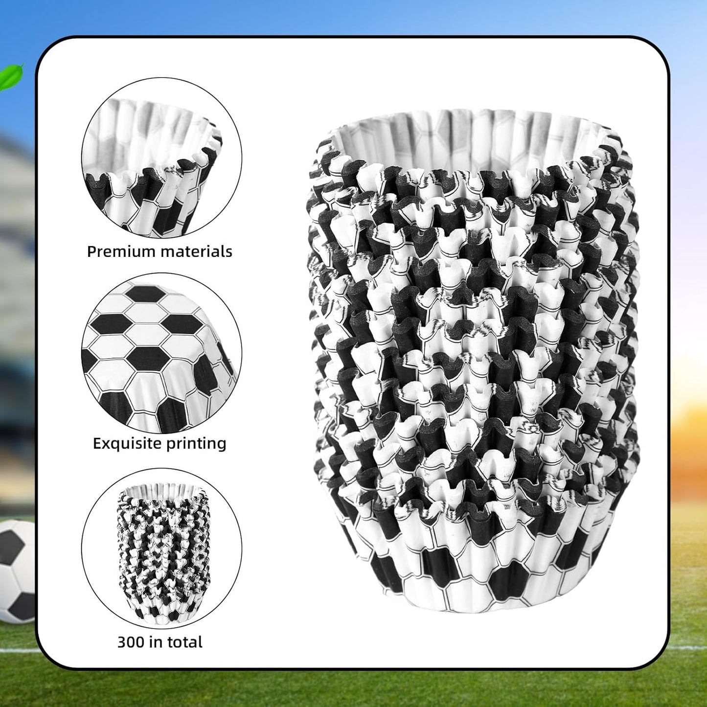 300pcs Soccer Cupcake Liners, Soccer Football Muffin Wrapper Paper Baking Cup Holder Case Sport Themed Party Favor Decoration for Cup Cake Dessert Candies Wedding Birthday