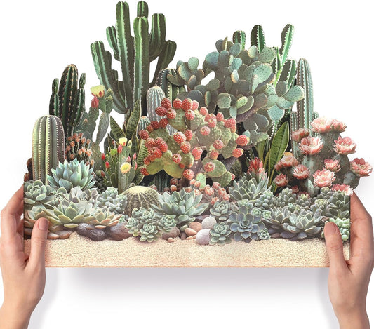 Cactus Pop Up Card, 3D Succulent Card, Birthday, Get Well, Thank You Greeting Cards For Friends and Coworkers with Envelope & Note Card (Desert Garden)