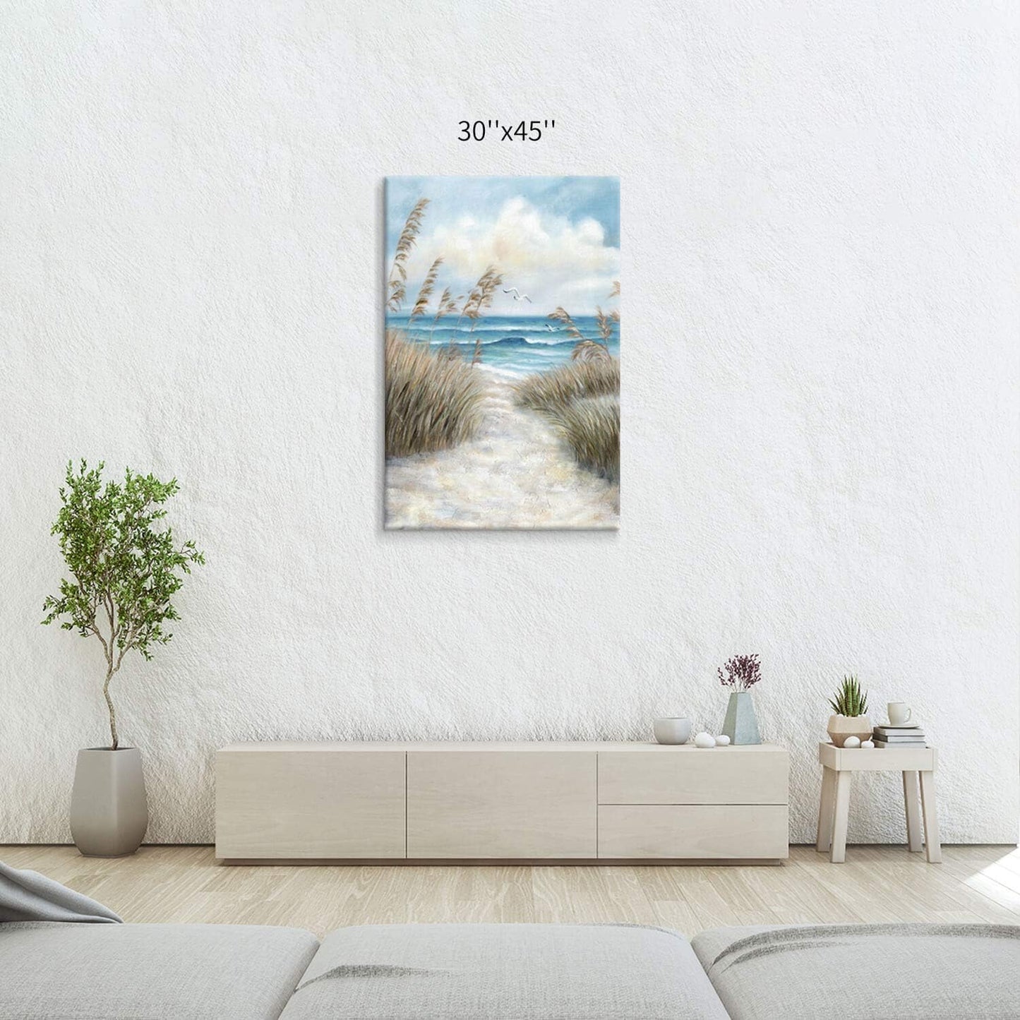 Abstract Beach Picture Wall Art: Sandy Path to Ocean with Sea Grass Artwork Painting for Bedroom (45'' x 30'' x 1 Panel)