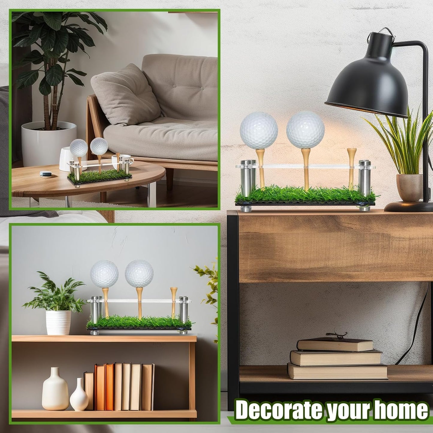 Menkxi Acrylic Metal Golf Ball Holder Display Case with Black Base and Turf Golf Ball Stand Display Box for Golf Decoration(5.91 Inch)