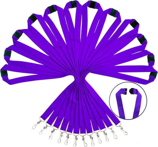 12 Pack Breakaway Lanyards Durable Neck Straps for Schools, Office, Cruise, Purple