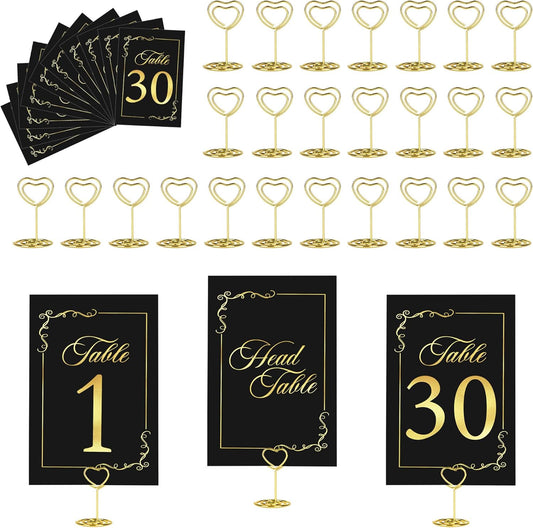 JOYIT 31 Sets Wedding Table Number Holders, Black Gold, Metal, Rectangular Pedestal, 4" x 6" Cards, Versatile Table Number & Place Card Holders