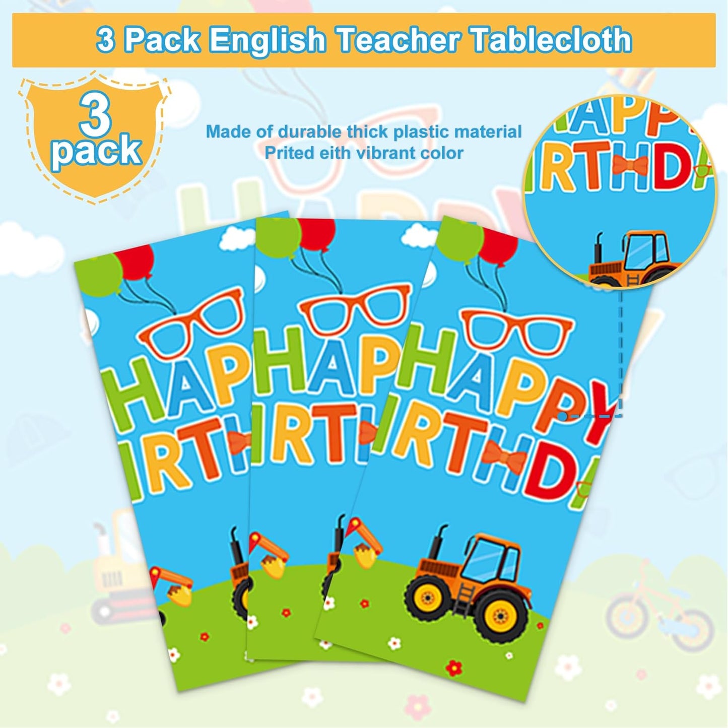 3 PCS English Teacher Tablecloth Party Supplies Plastic Table Cover DecorationsParty Decorations，54 x 108inch