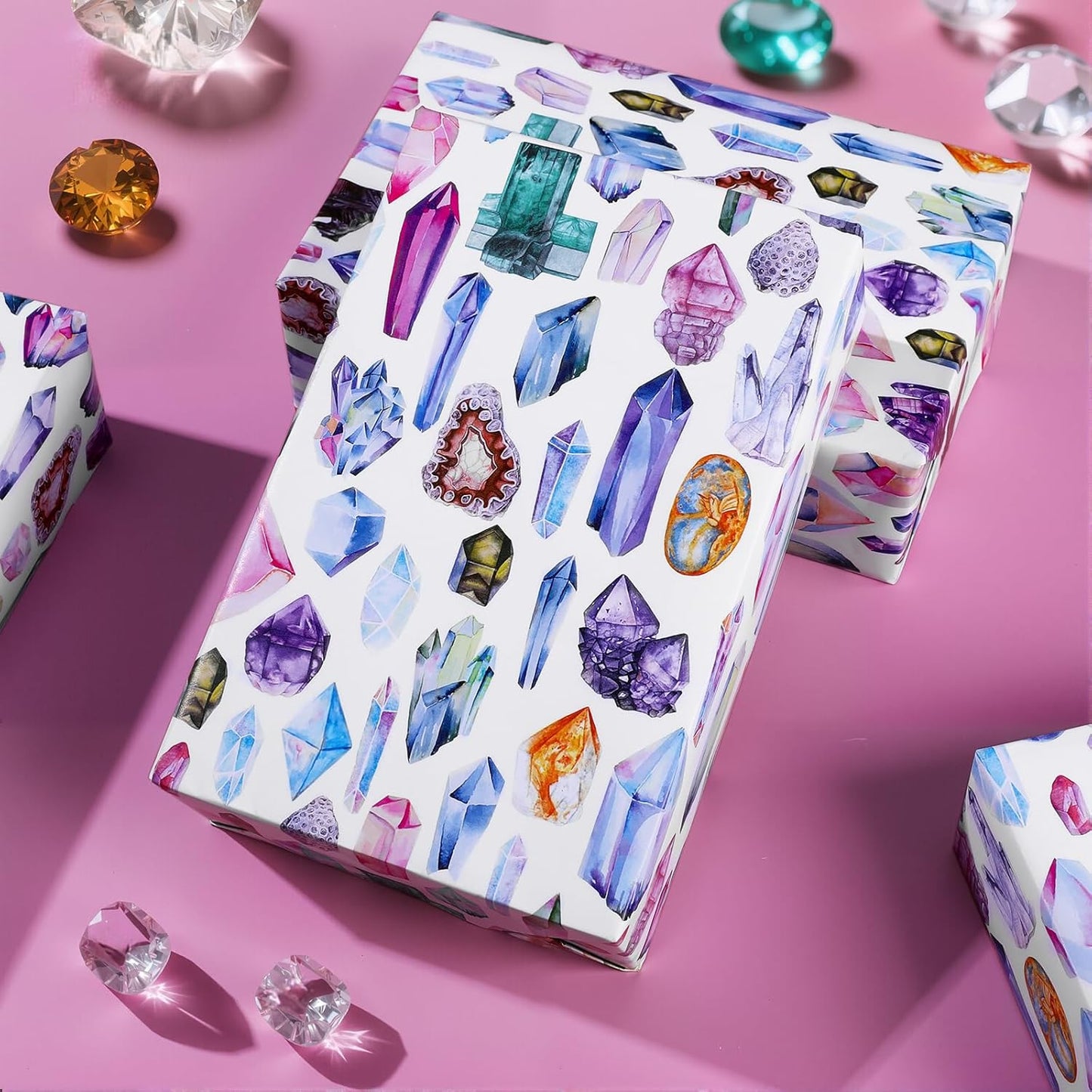 Gem Crystal Wrapping Paper Roll - 17Inch x16.4Feet - Watercolor Multicolor Precious Stone Design Gift Wrap for Birthdays,Holidays,Celebrations