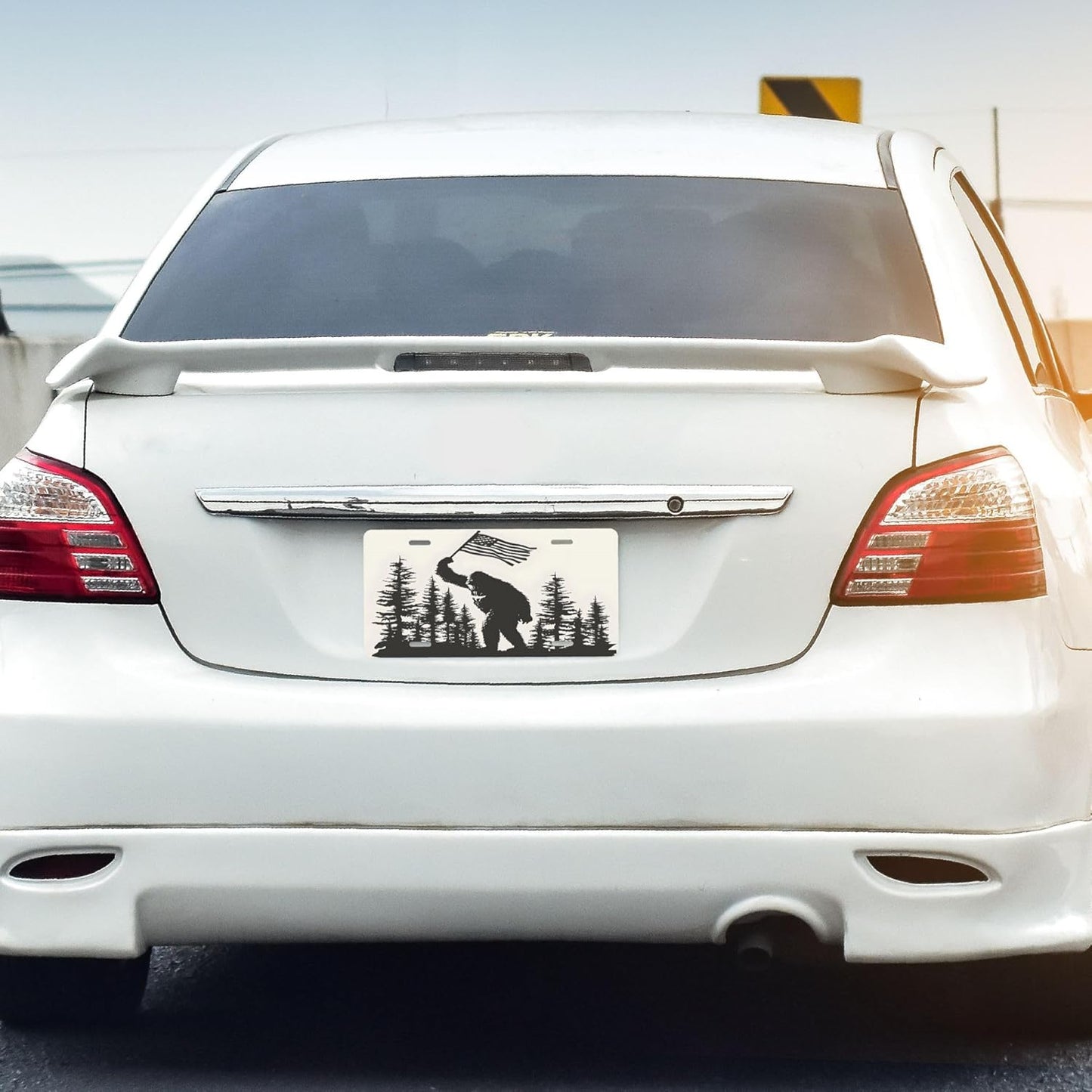 Custom Front License Plate for Car Designs Bigfoot Stainless License Plate Cover Holder for Men Women Metal Aluminum Decorative Accessory Vanity Tag Standard 6 X 12 inch (4 Holes)