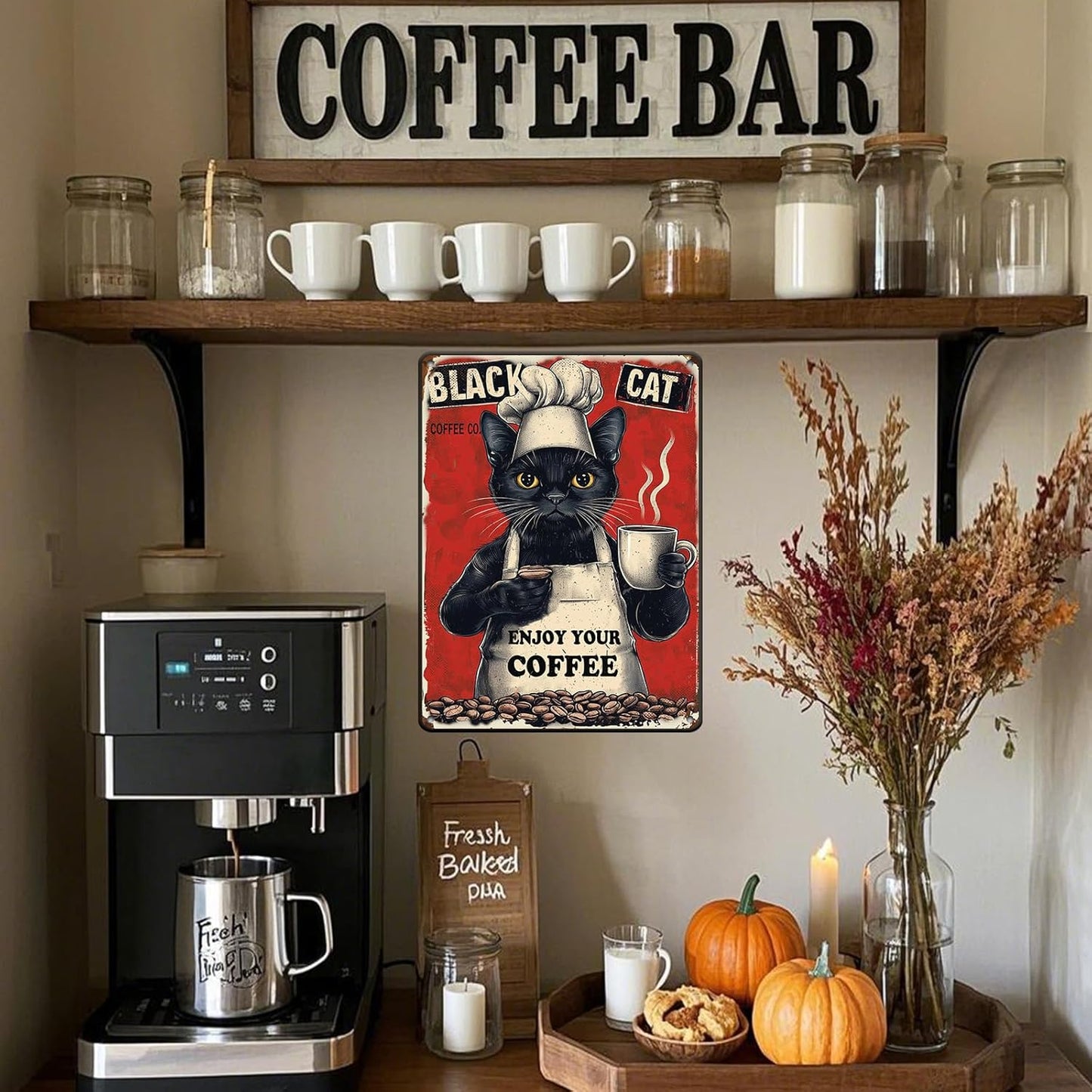 Metal Signs Black Cat Coffee Company Enjoy Your Coffee Sign Funny Vintage Tin Sign Sign Retro Wall Decor For Home Kitchen Office Farmhouse Yard Garden Shop Cafe Poster 12x16 Inch