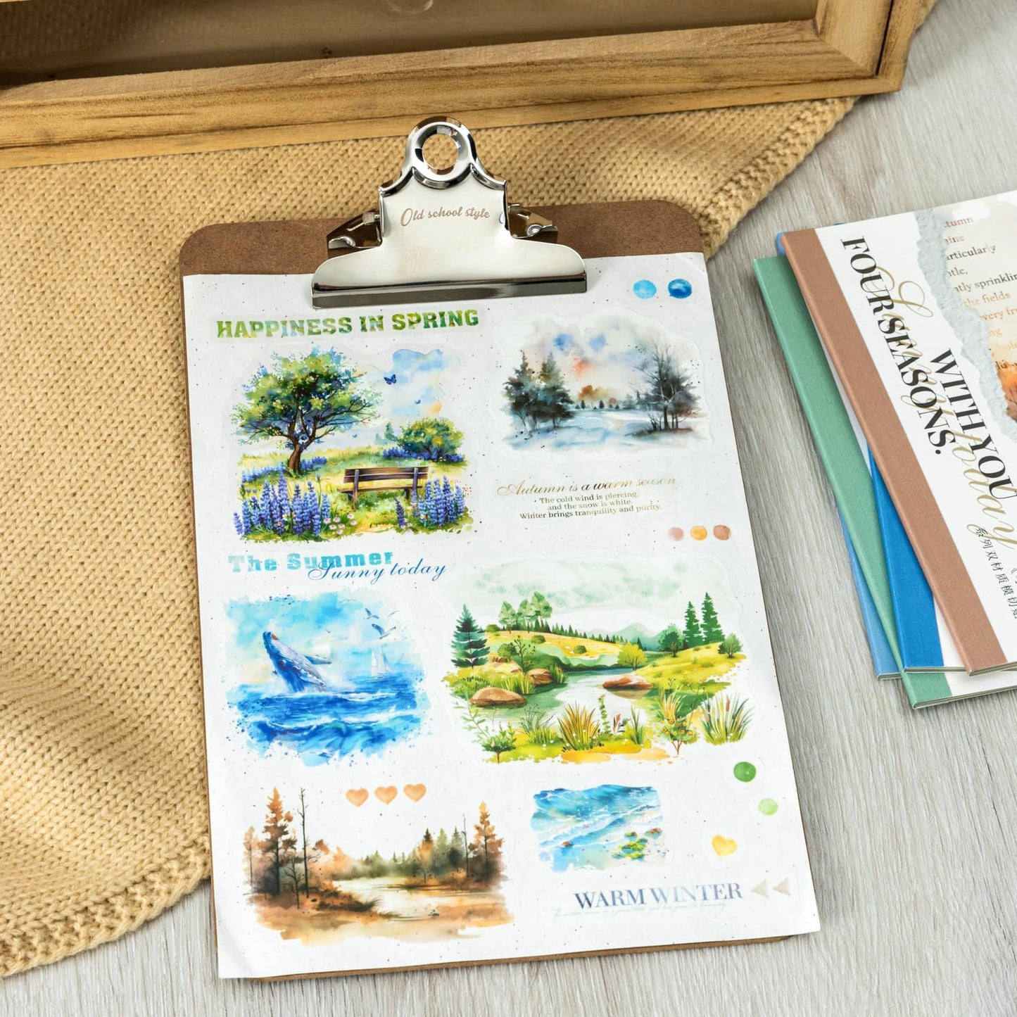 Pre-Cut Seasons Sticker Book Set, 40PCS Autumn and Winter PET & Washi Stickers for Scrapbooking, Journaling, DIY Crafts, and Art Supplies