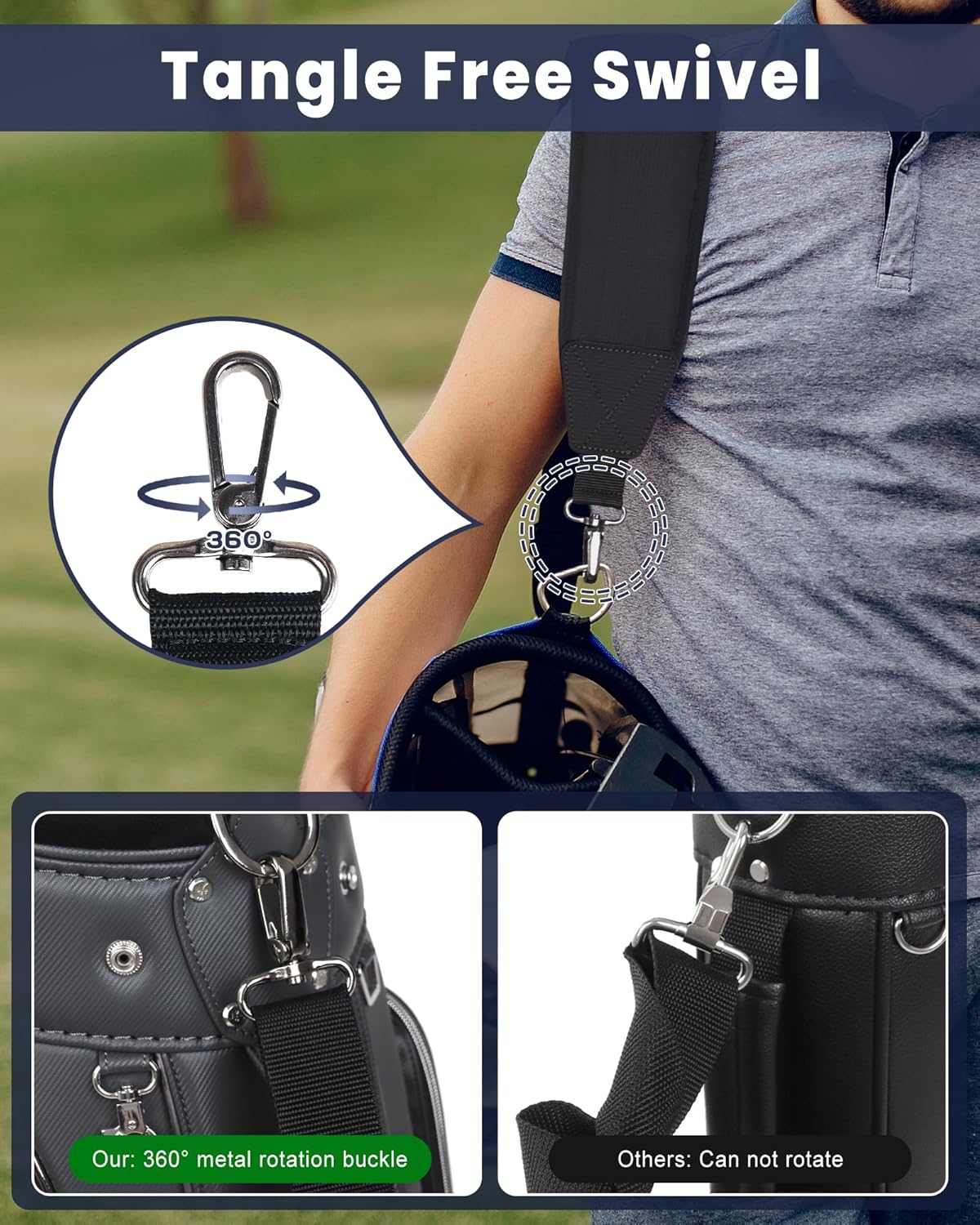 BIG TEETH Golf Bag Strap Single Padded Shoulder Strap Adjustable Thick Pad Straps Universal Replacement Quick Release