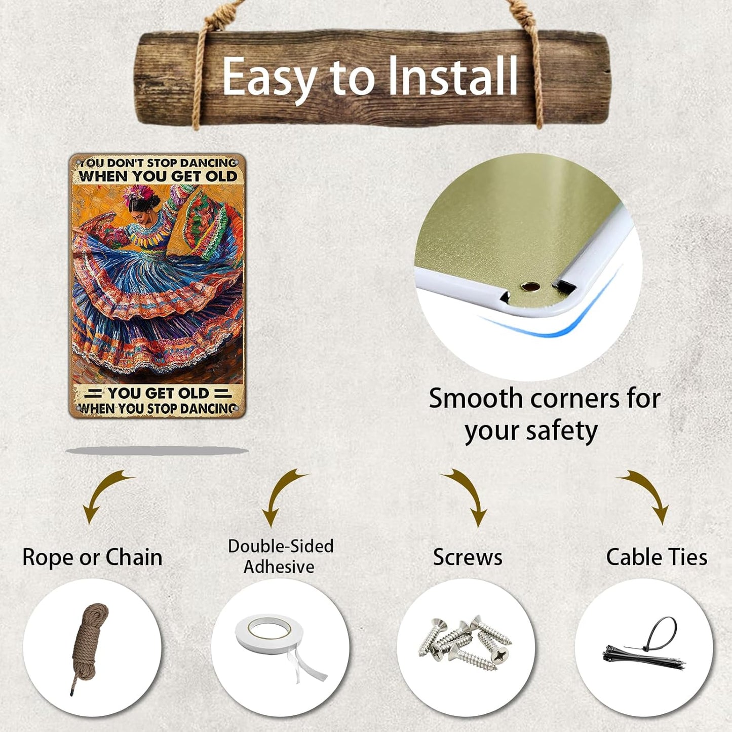 Vintage Tin Metal Poster Sign Mexican Dancing You Don't Stop Dancing When You Get Old Retro Wall Art Decor Iron Painting for Home Kitchen Cafe Pub 8x12 Inch