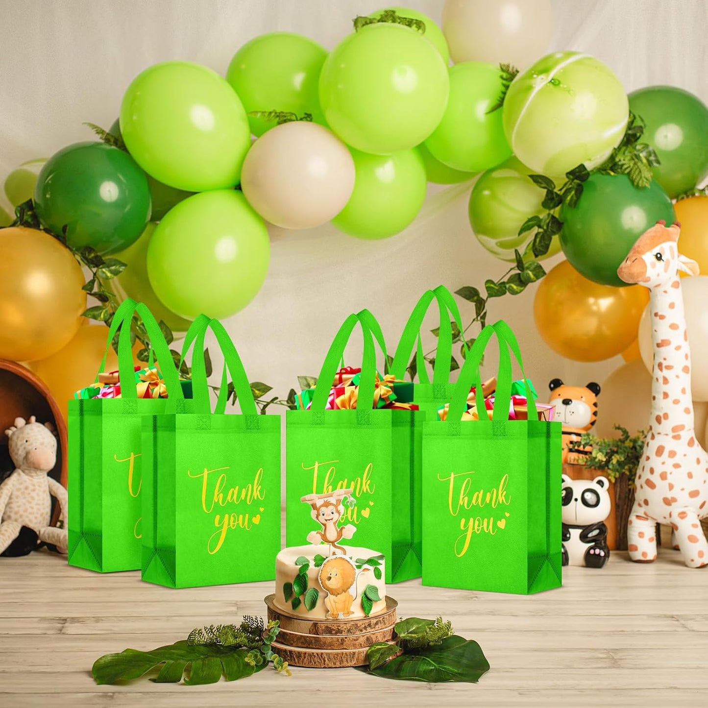 Sweetude 30 Pcs Thank You Gift Bags with Handles Bulk Reusable Goodie Bag Non Woven Foldable Handbag for Graduation Wedding Bridesmaid Gifts(10 x 8 x 4 Inch,Light Green)