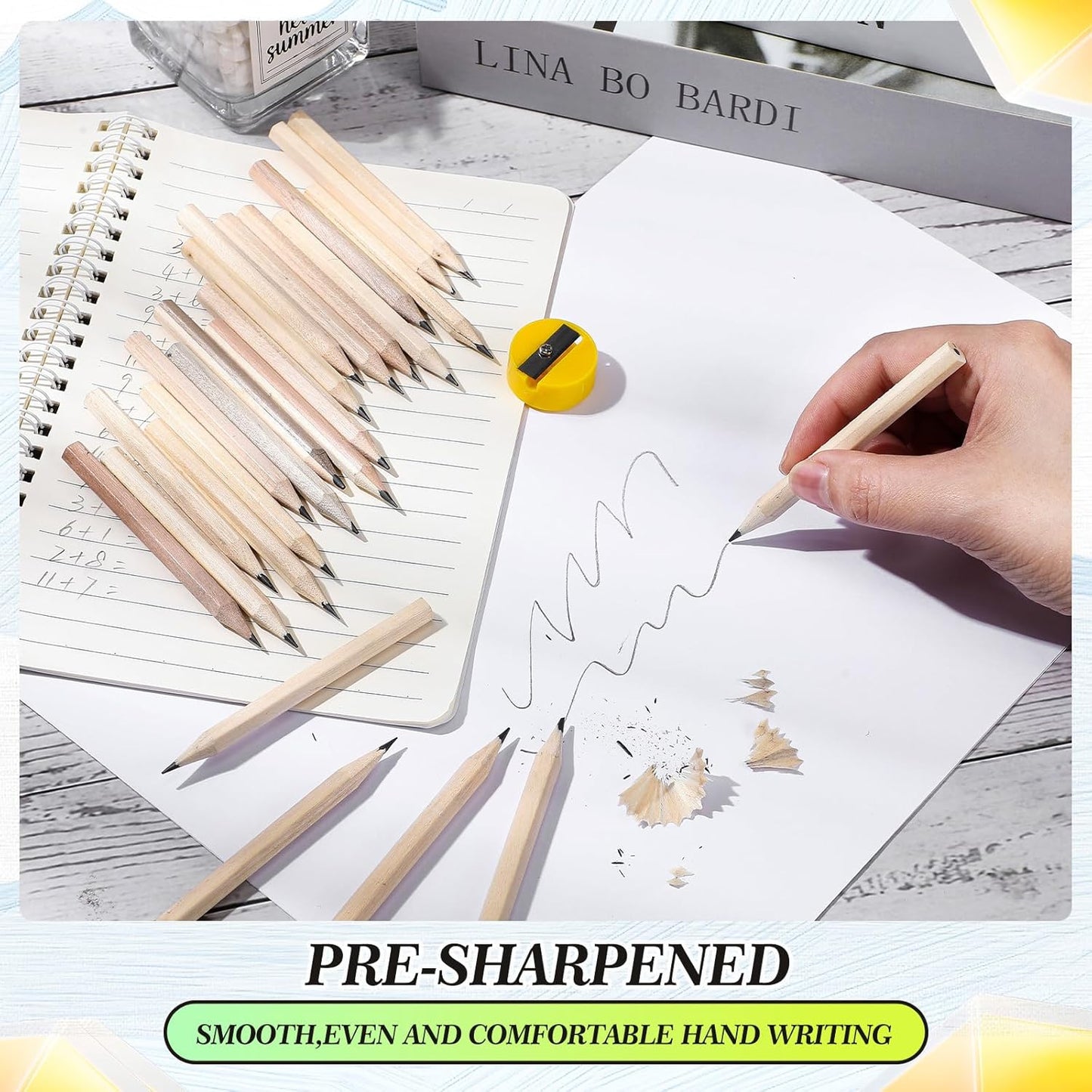 Yexiya Golf Pencils Bulk Half 2 HB 3.5 Pre Sharpened Hexagonal Yellow Wood Mini Pencils for Party Favors Kids School Classroom Office Supplies(80 Pcs)