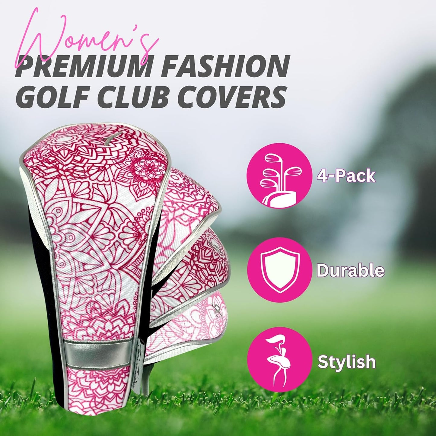 Taboo Fashions Monaco Golf Club Covers for Women - Numbered Golf Headcovers Set for Driver, Fairway and Hybrid Clubs - Weather Resistant, Pack of 4