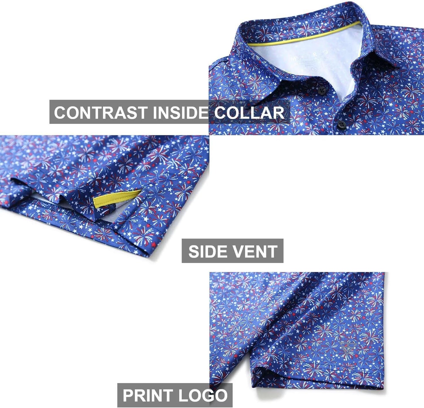 Golf Shirts for Men Dry Fit Short Sleeve Print Performance Moisture Wicking Polo Shirt