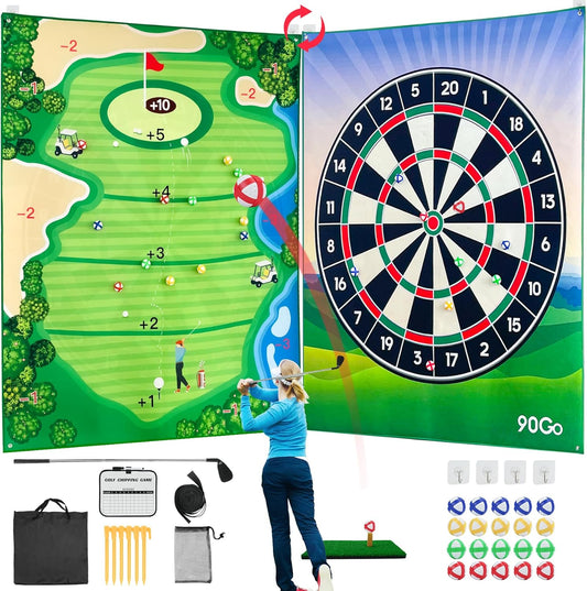 Double-Sided Chipping & Dart Game Mat Set with Golf Club, 20 Sticky Balls, 6Ft x 5Ft Supersize Game Training Mat, Ideal Indoor & Outdoor Gifts for Adults, Family, and Kids Play