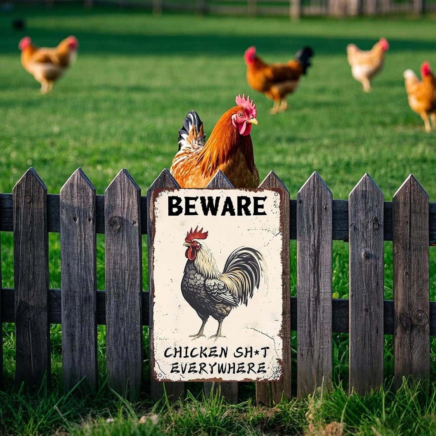 Beware Metal Sign Chicken Shit Everywhere Tin Sign Home Bar Pub 12x8 Inch Metal Restaurant Man Cave Wall Decor