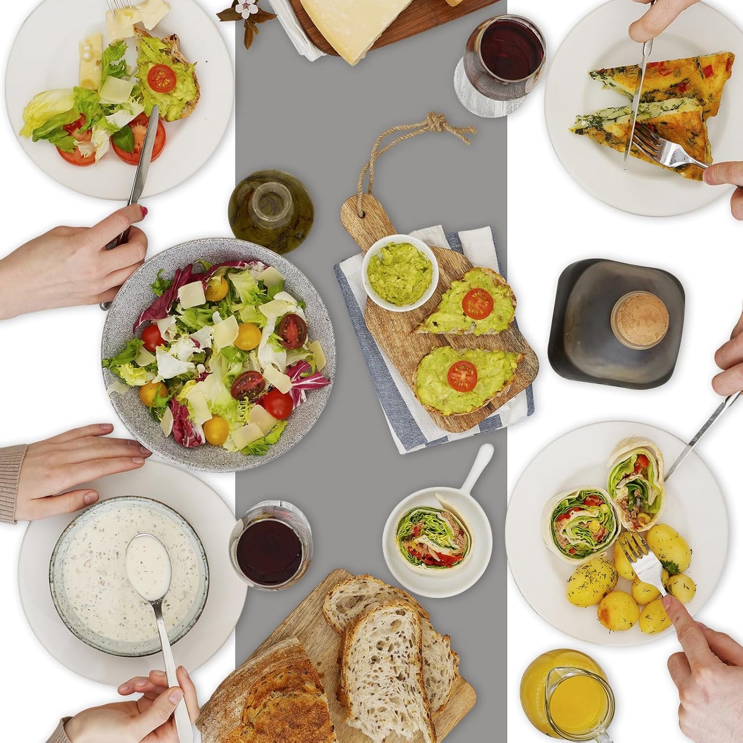 6 Pack Rectangle Plastic Dot Tablecloth Set, 54 X 108 Inch Plastic Table Cover, 12 x 108 Inch Satin Table Runners for Wedding Graduation Birthday New Year Party Decorations (White, Sliver)