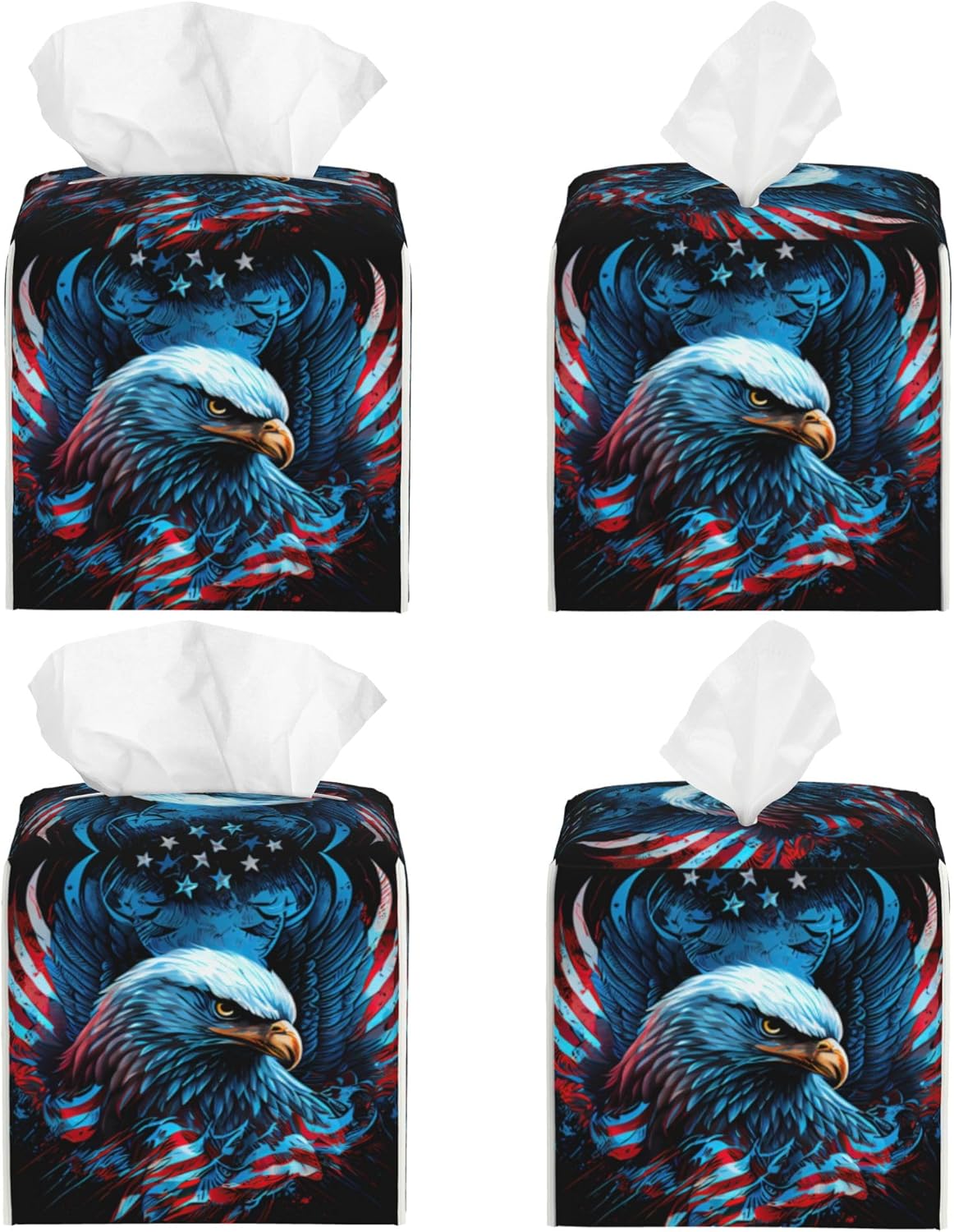 American Flag Eagle Tissue Box Cover Square, The USA Flag Tissue Box Holder Waterproof Leather Facial Paper Organizer Dispenser for Bathroom Home Car Nightstand Vanity Desk