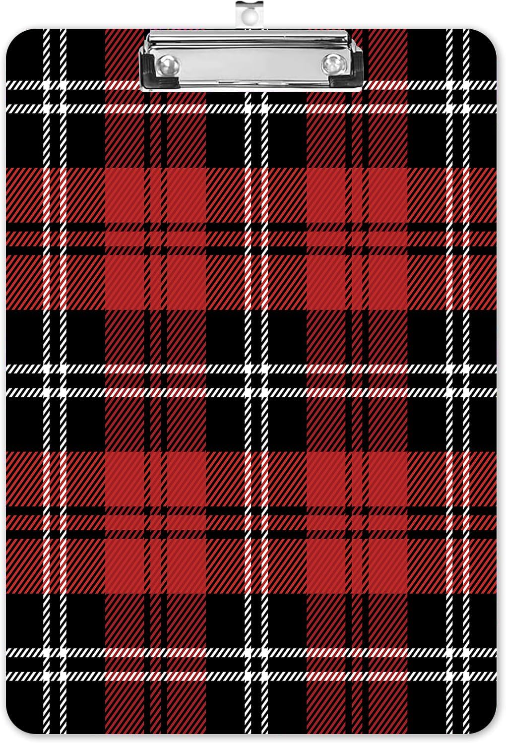 Fashion A4 Clipboard, Standard Letter Size 9" x 12.5", Decorative Wooden Clipboard with Low Profile Metal Clip for Office, School, Teachers, and Students, Black Red Plaid Tartan