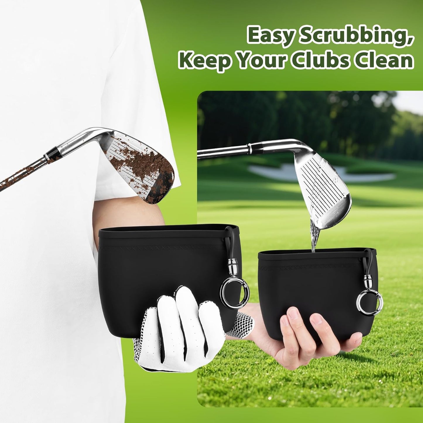 MOSTY Golf Club and Golf Ball Cleaner Bag – Best Golf Club Cleaning Kit, On-Course Golf Accessories, Club Cleaner for Golf Bag, Golf Gifts for Men Women Golfers, Unique Golf Gear for Him(Silicone)
