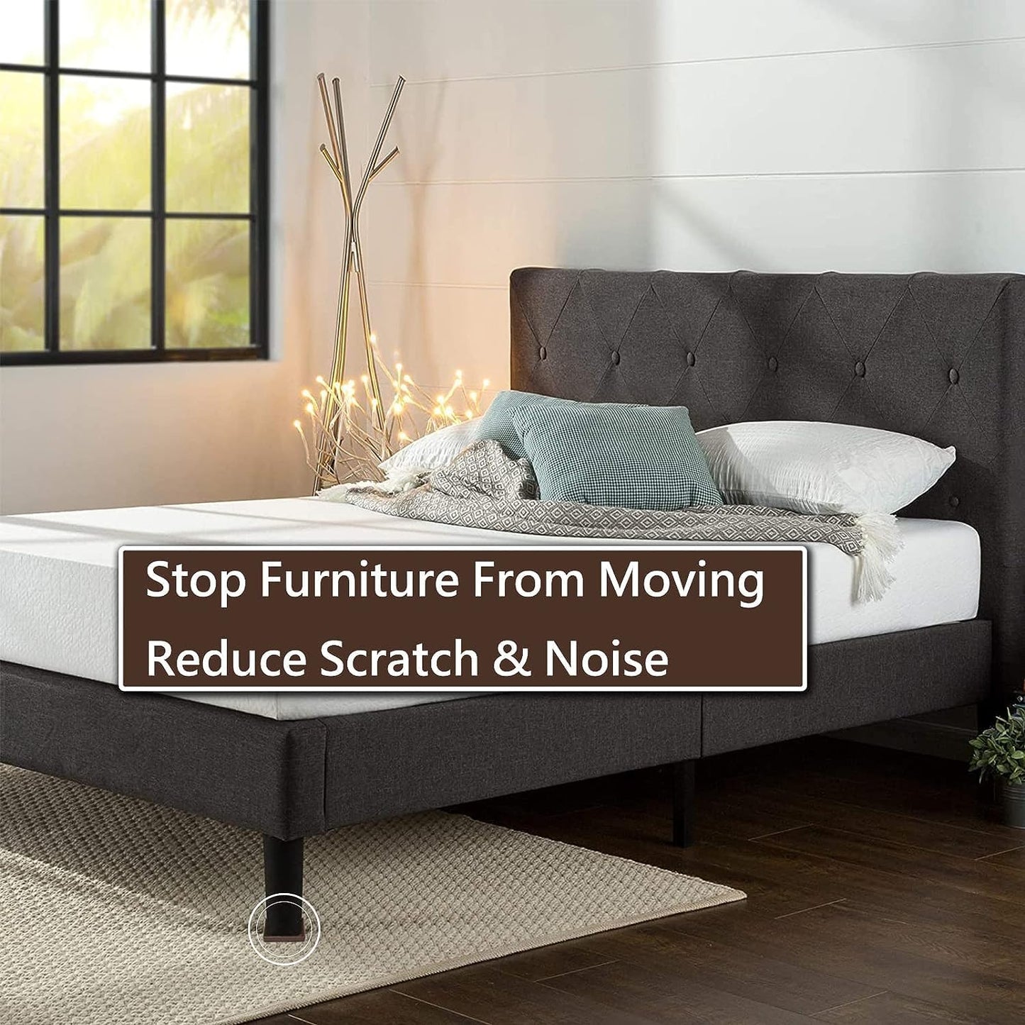 4x4 Square Rubber Furniture Caster Cups, Anti-Sliding Furniture Pads Bed Stopper Floor Protectors with Grip - Protect Any Flooring