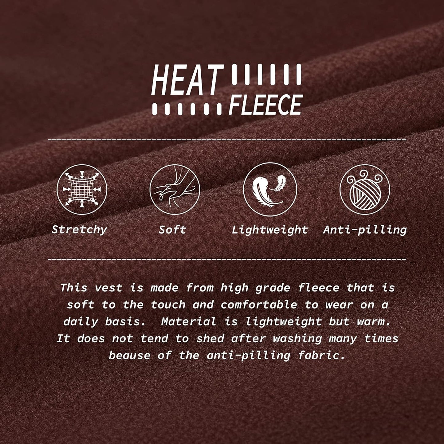 33,000ft Men's Fleece Vest, Lightweight Warm Zip Up Polar Vests Outerwear with Zipper Pockets, Sleeveless Jacket for Winter