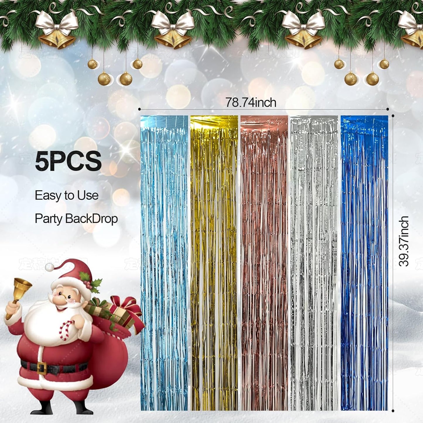 10 Pack Silver Foil Curtain Backdrop Metallic Tinsel Foil Fringe Curtains Photo Booth Props for Birthday Wedding Engagement Bachelorette Christmas Holiday Celebration Party Decorations Supplies