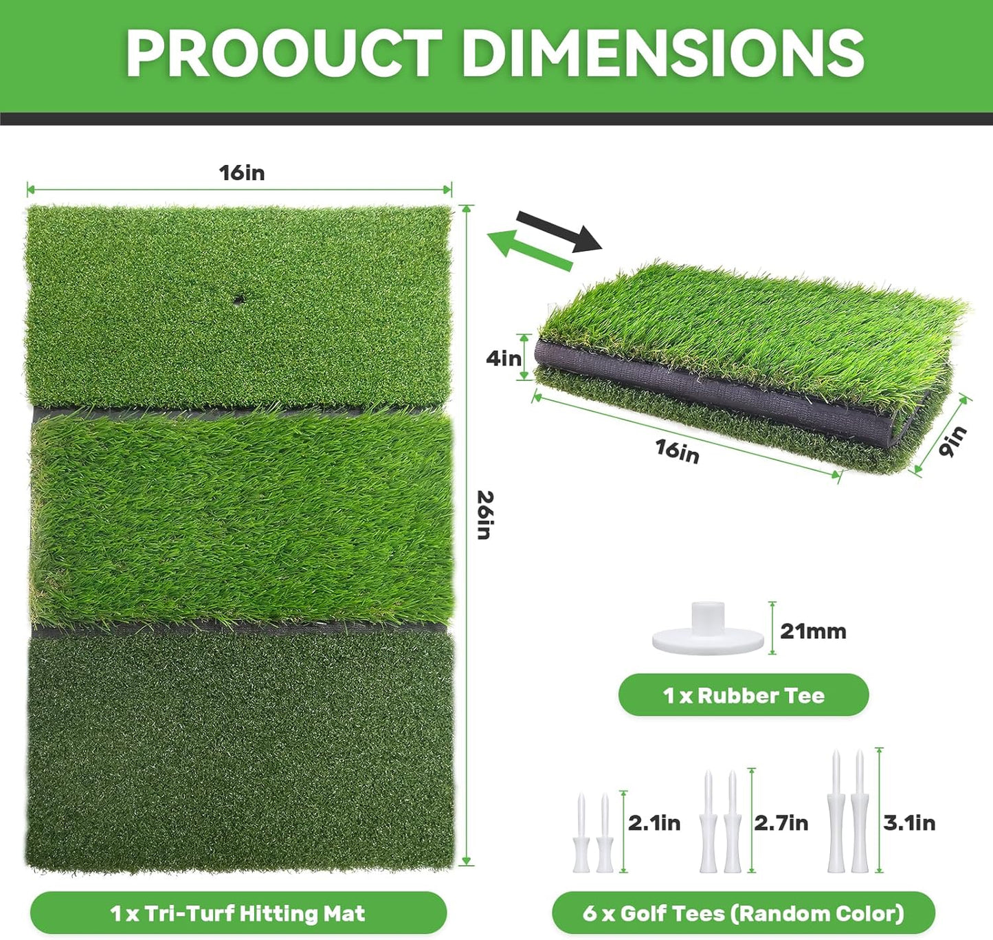 Golf Hitting Mat, Golf Training Mat for Swing Path Feedback Detection Batting,Extra Replaceable Golf Practice Mat 16"x12", Golf Gifts for Men Women for Home Indoor Outdoor