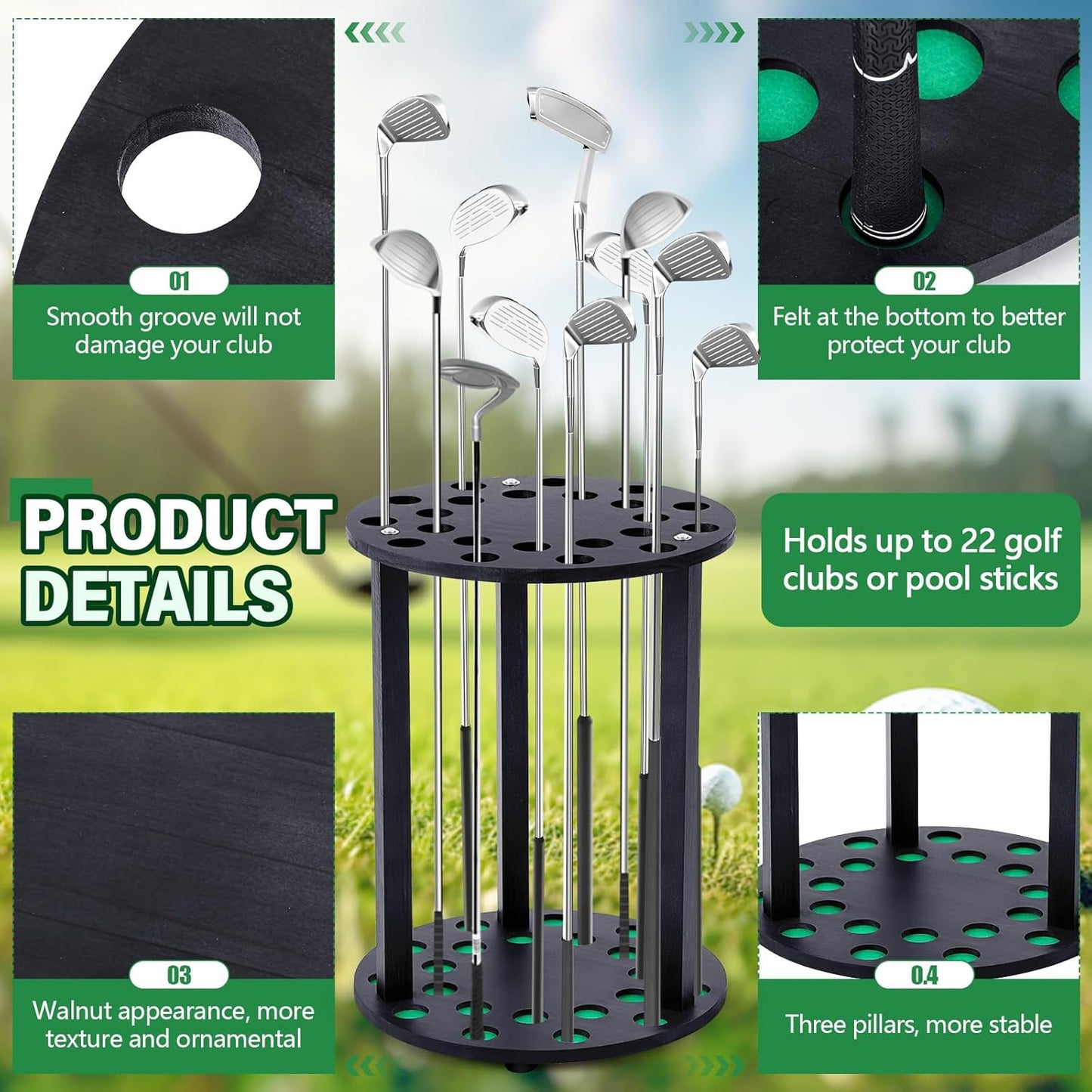 Wooden Golf Club Display Rack Pool Stick Holder Putter Stand for 22 Multiple Golf Club Organizer for Home Office