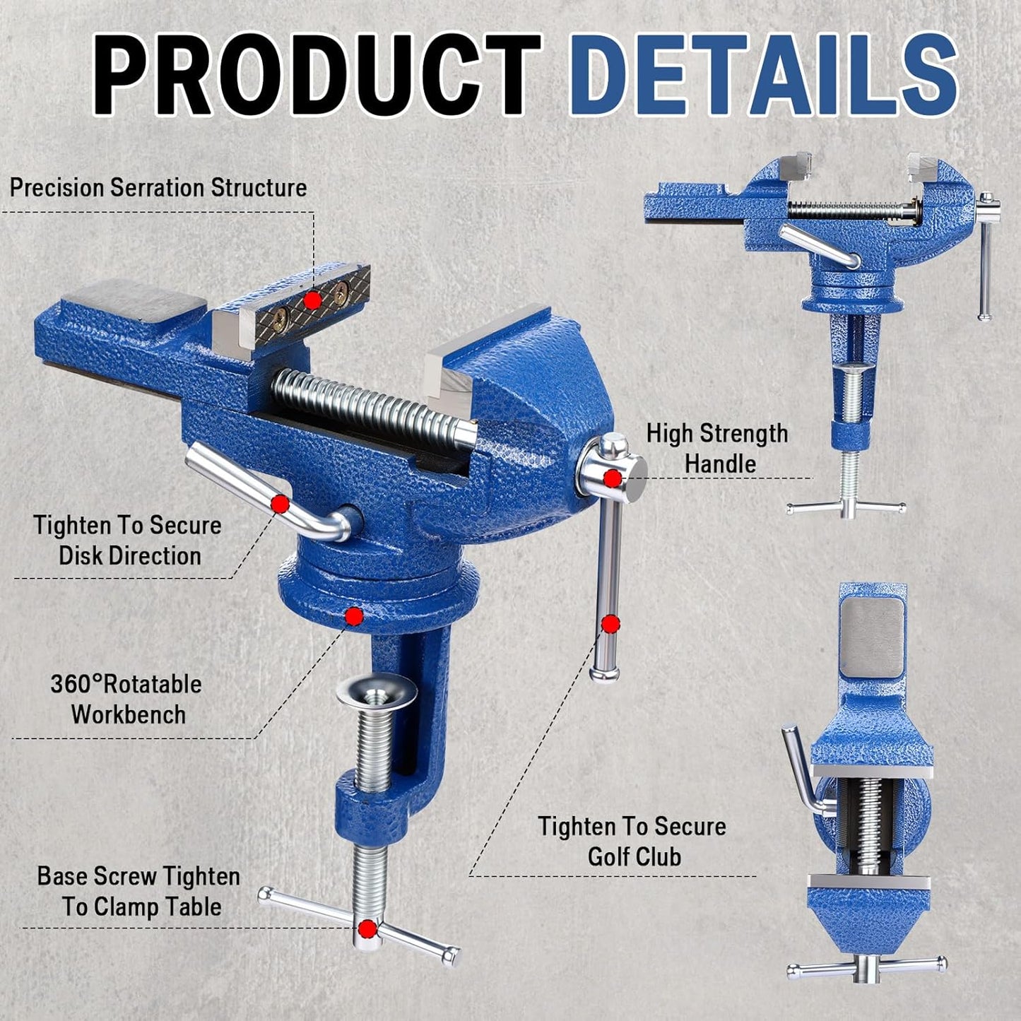 Lasnten Golf Club Regripping Kit 360° Swivel Table Vise 26 Double-Sided Tapes Rubber Sleeve & Gloves, Grip Remover, Hook Knife, No Solvent Grip Needed Portable Golf Tool