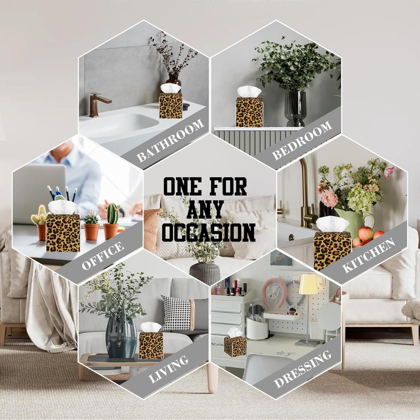 Leopard Print Tissue Box Cover Square, Tissue Box Holder Leather Facial Paper Case Decorative Organizer Holder Dispenser Home Office Car Decor