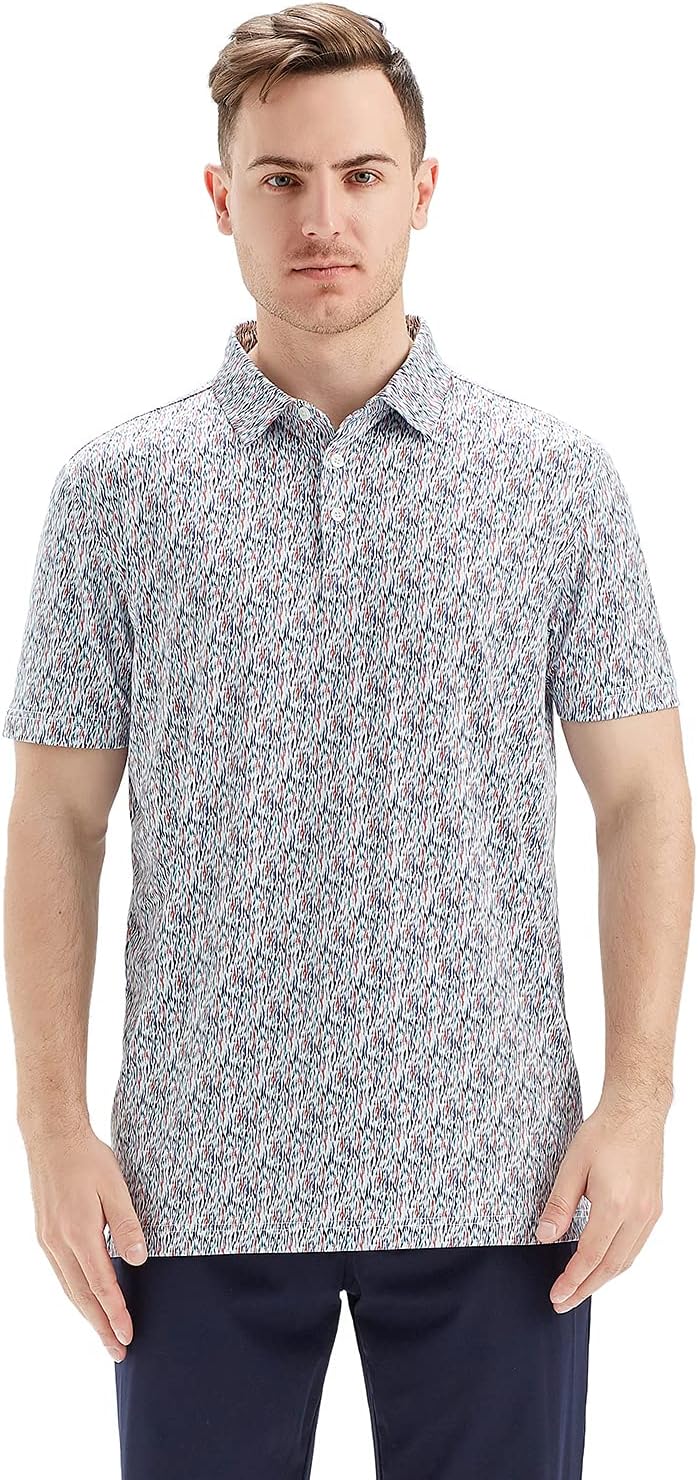 Golf Shirts for Men Dry Fit Short Sleeve Print Performance Moisture Wicking Polo Shirt