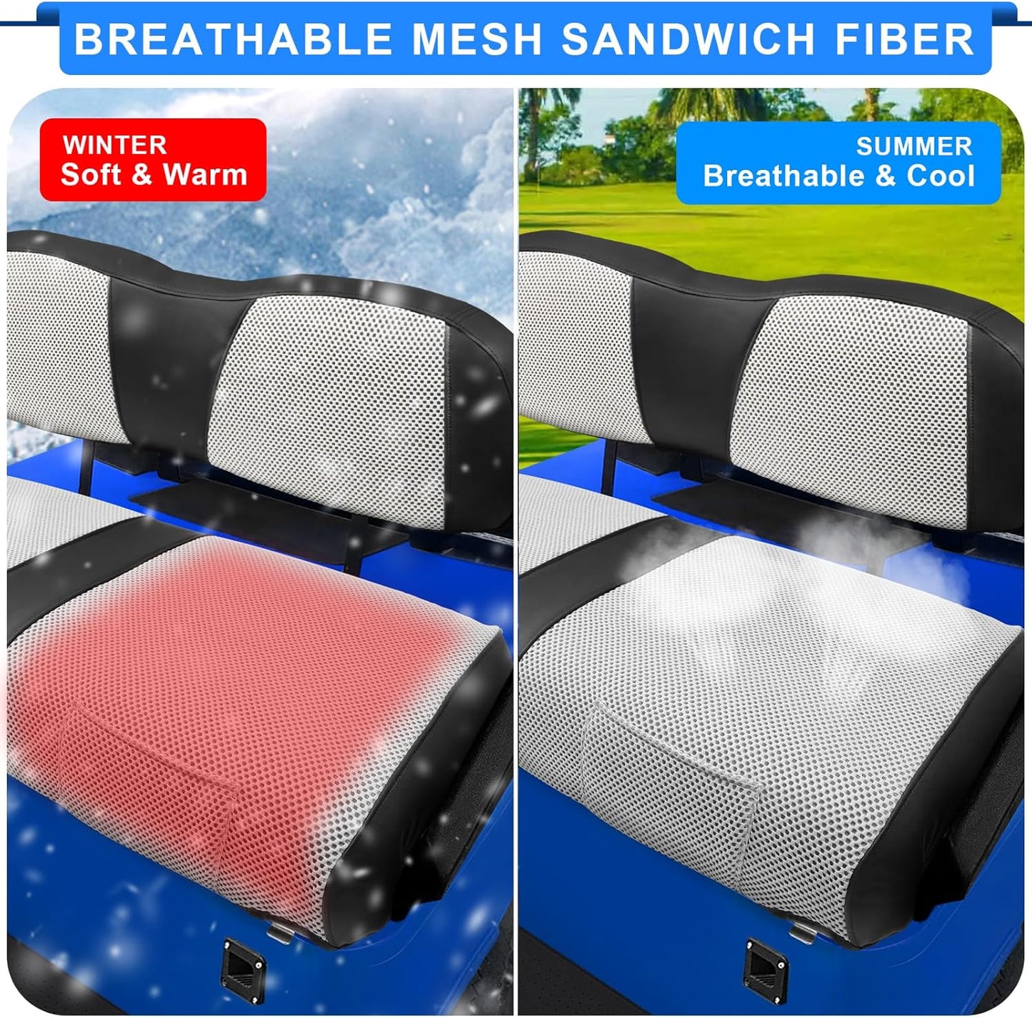 Golf Cart Seat Covers For Club Car DS Seat Cover OEM Front,Breathable Fabric and Leather Front Seat Cover Like Gloves,Full Wrap-Around Design of Club Car DS (2000 to Up) Golf Cart Front Seat Cover