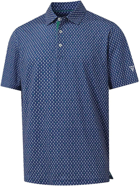 M MAELREG Mens Golf Shirt Short Sleeve Dry Fit Print Moisture Wicking Performance Patterns Collared Polo Shirt