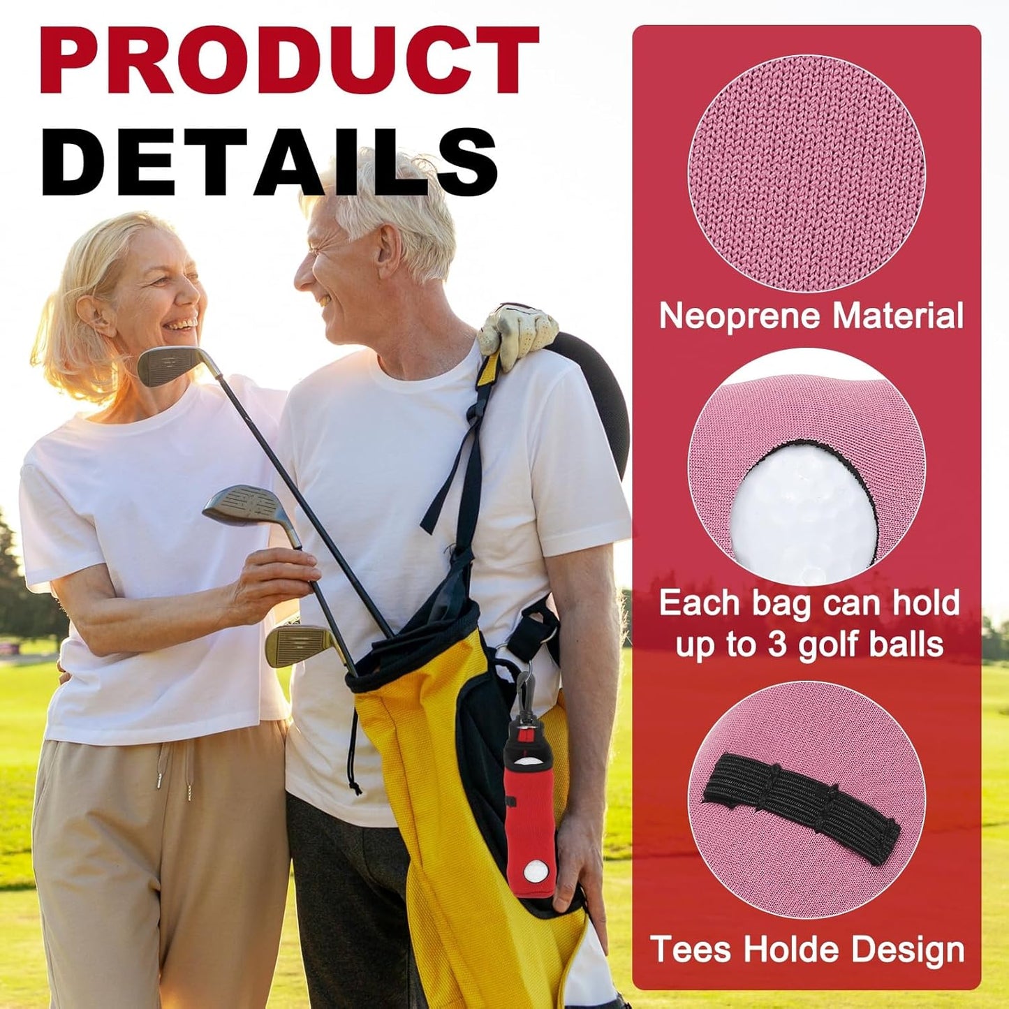 uxcell Golf Ball Carry Bag, Waist-Mounted Storage Bag Neoprene Golf Tee Holder Pouch with Lightweight Hook for Men and Women