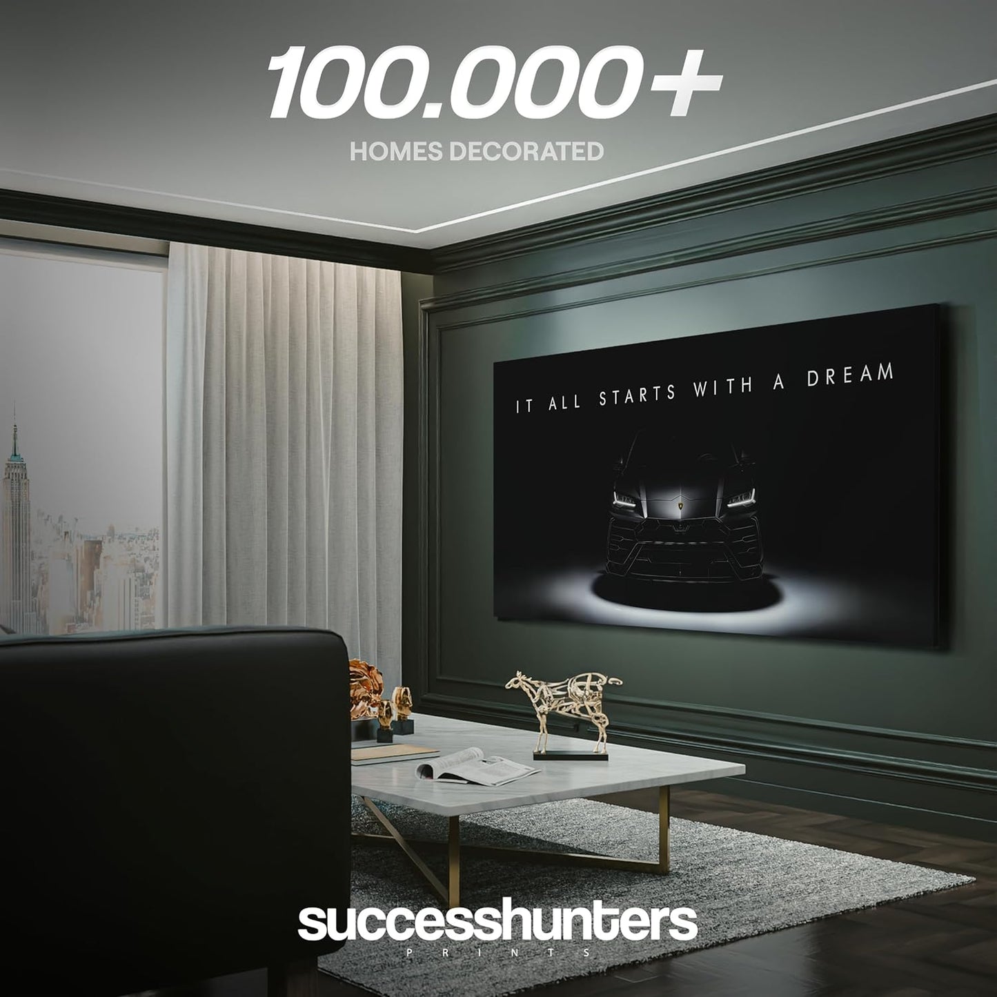 Motivational Wall Art for Office, Super Car Art Canvas, Inspirational Automotive Decor for Lamborghini Urus Sportscar Lovers, Motivational Wall Decor for Home, Car Poster (24" x 48" in)