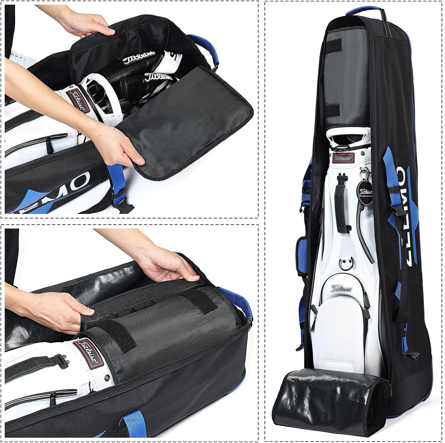 ZEEMO Golf Travel Bag, Full-Open Protective & Wheeled Airline-Approved Case for Clubs, Cart&StandBag, Soft-Sided Waterproof Cover Made of Heavy Duty Oxford