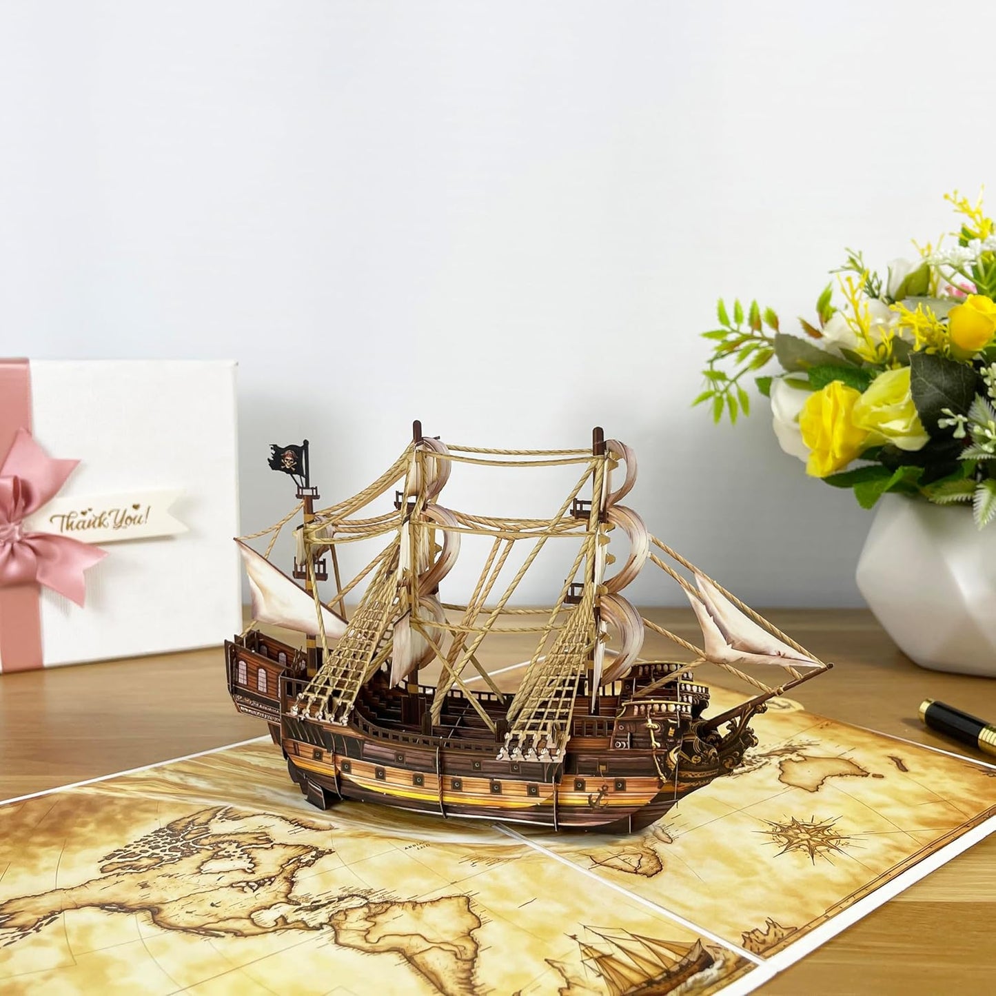 3D Pirate Ship Popup Card - Handmade Nautical Paper Art for Birthday, Anniversary, Christmas, Father’s Day - Unique Gift for Him, Her, Dad, Son, Husband, Pirate Lover
