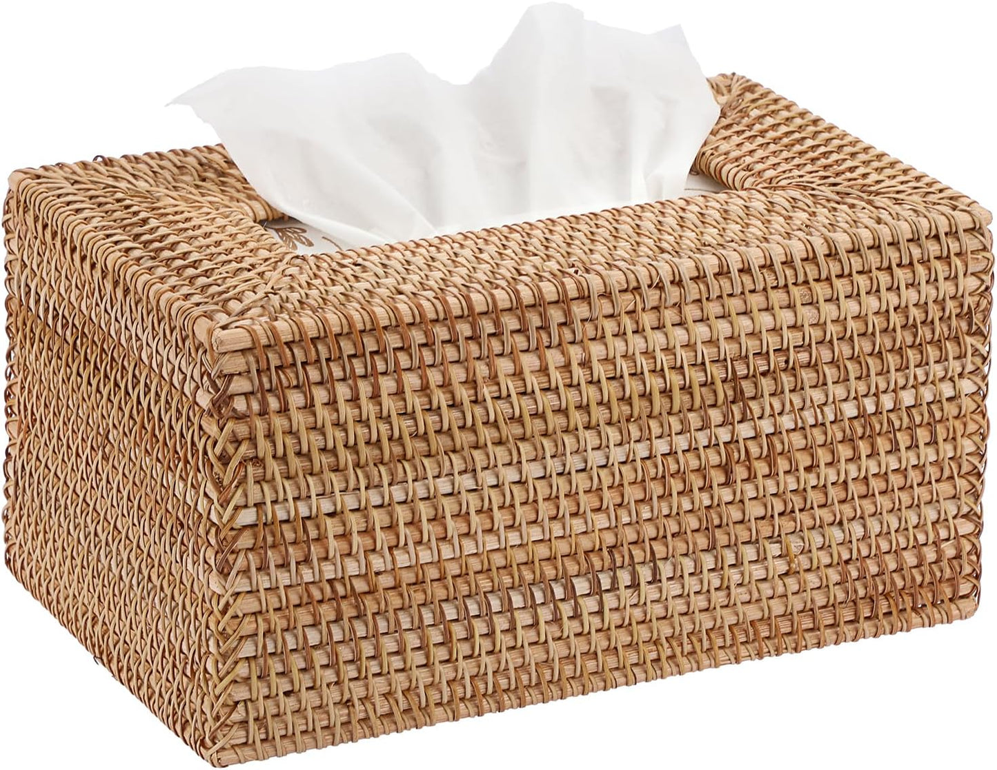 Sumnacon Tissue Box Cover Large Rectangle Tissue Box Rattan Tissue Box Holder,Wicker Decorative Tissue Holder for Bathroom Toilet Living Room Kitchen Office Table Desk,Yellow