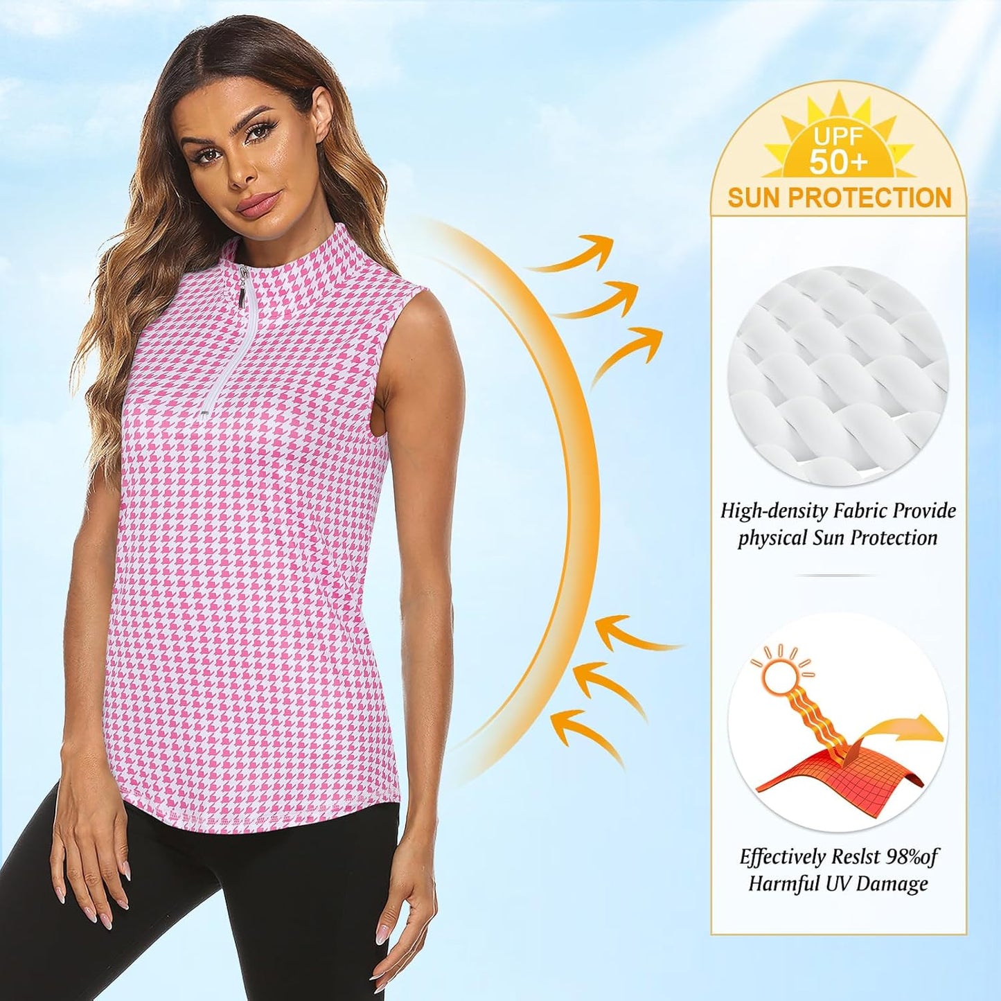 Koscacy Women's Sleeveless Golf Tennis Polo Shirts Zip Up Dry Fit Workout Tank Tops Athletic Shirt