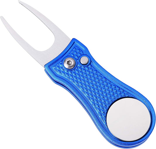 Mile High Life Golf Divot Repair Tool, All Metal Foldable Divot Tool with Pop-up Button & Magnetic Ball Marker