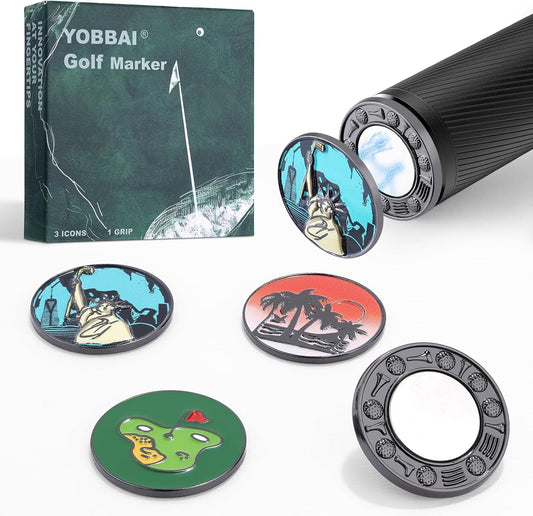 Golf Ball Marker Set with Magnetic Putter Grip Mount Golf Accessories for Men Women, Easy-to-Find Markers for Putting, Funny Golf Gifts, Unique Golf Gadgets for Golfer