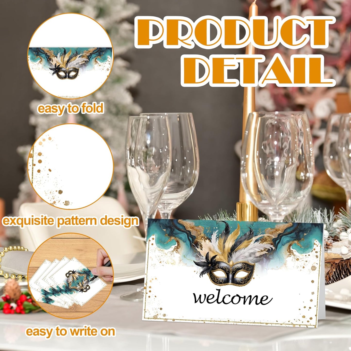 Masquerade Place Cards, Masquerade Party Table Place Cards For Table Setting, Mask Party Name Cards For Birthday Bridal Shower Dinner Wedding, 25 Cards Included -09