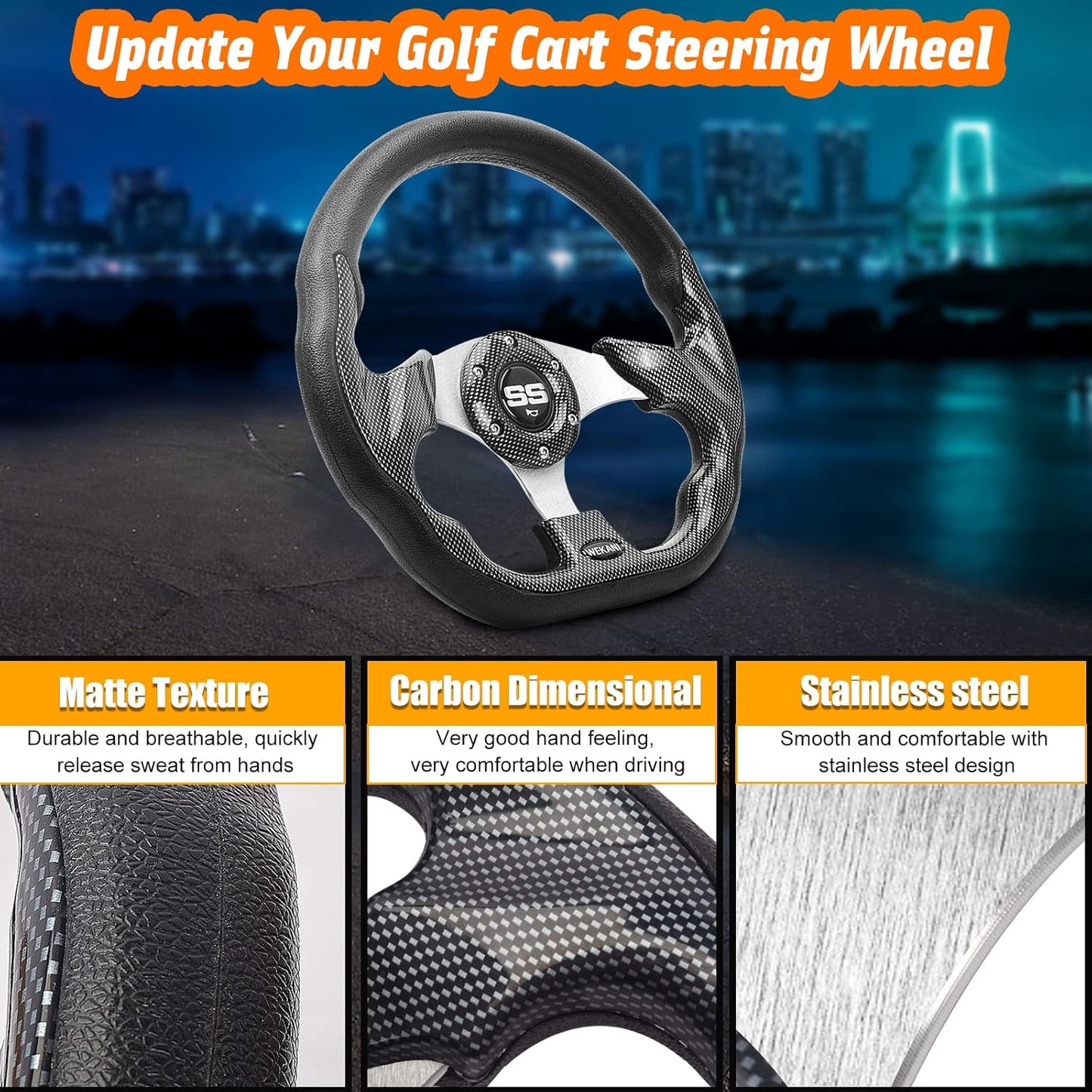 D Golf Cart 12.5 Inch Steering Wheel， for Club Car EZGO Yamaha Golf Cart， with Car Horn Button，Cool racing steering wheel