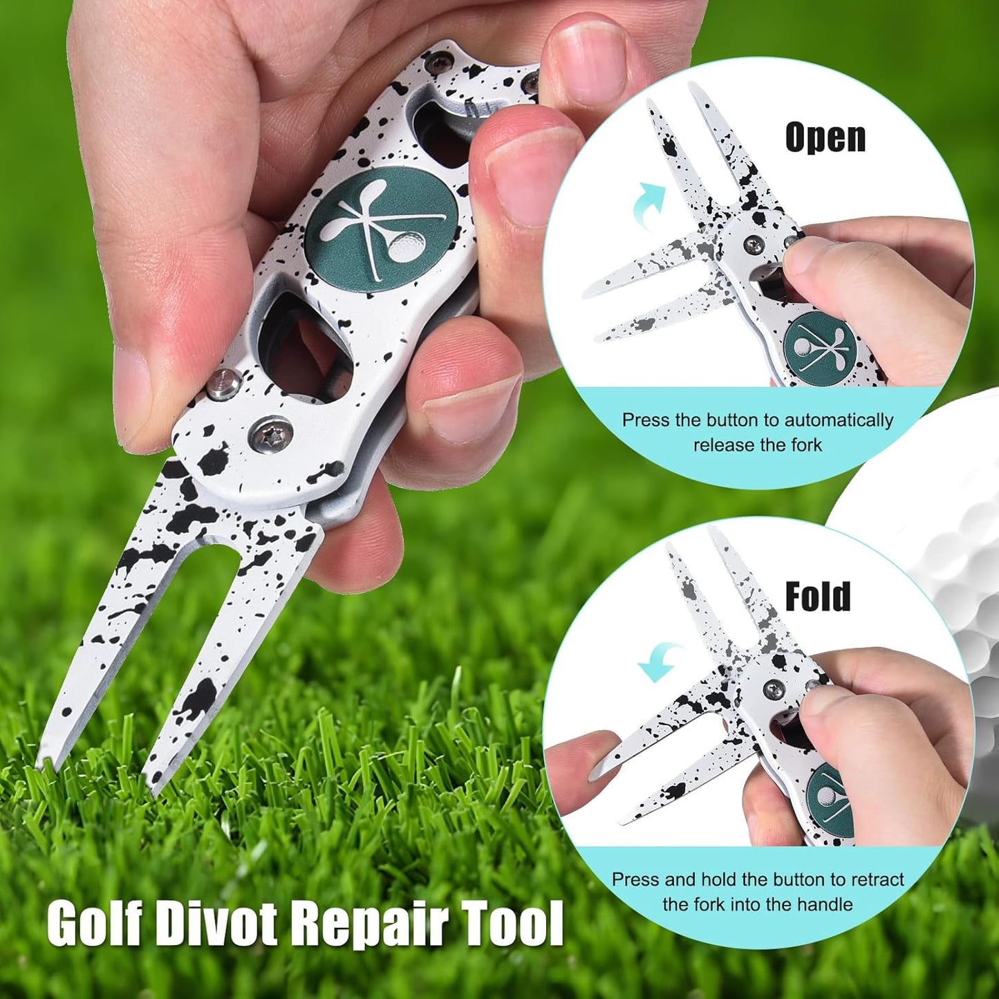 Golf Divot Repair Tool, 3 in 1 Compact Ball Marker Divot Tool, Foldable Golf Divot Tool for Repair & Maintain Green, Golf Essential, Ideal Gift for Golf Enthusiasts
