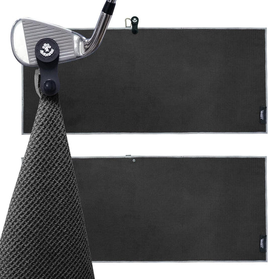 4Monster Golf Towels 2-Pack with Detachable Magnet and Portable Pouch, Quick-Dry Microfiber Golf Towel Set for Golf Bags,Custom Towel Gifts for Men or Women (2, Black)