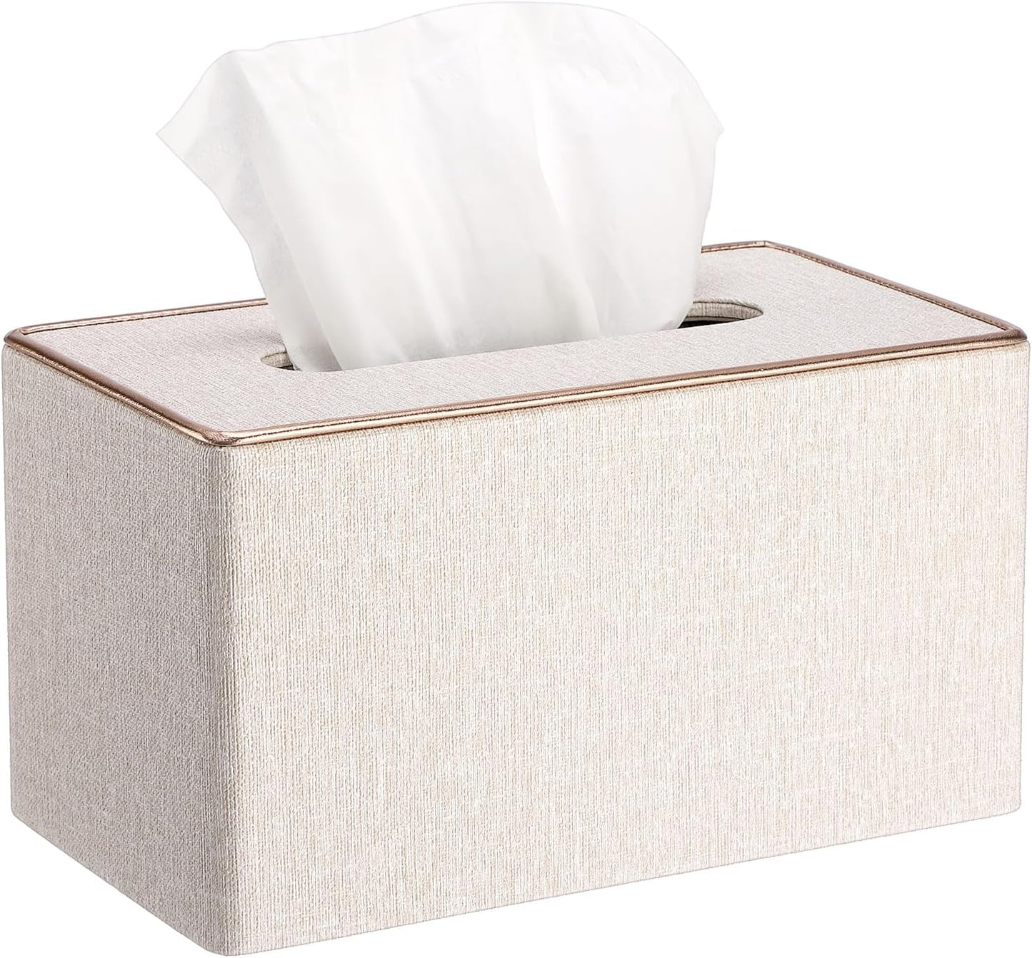 Sumnacon Rectangular Linen Tissue Box Cover - Stylish Tissue Box Holder with Magnetic Bottom, Decorative Tissue Box for Bathroom Toilet Vanity Night Stand Table Countertop Office, Beige Linen Texture