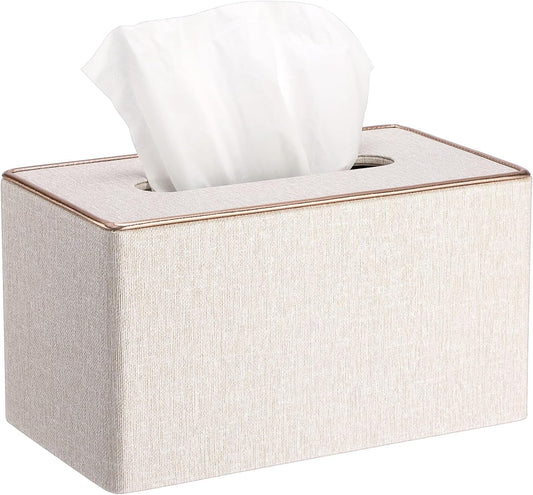 Sumnacon Rectangular Linen Tissue Box Cover - Stylish Tissue Box Holder with Magnetic Bottom, Decorative Tissue Box for Bathroom Toilet Vanity Night Stand Table Countertop Office, Beige Linen Texture