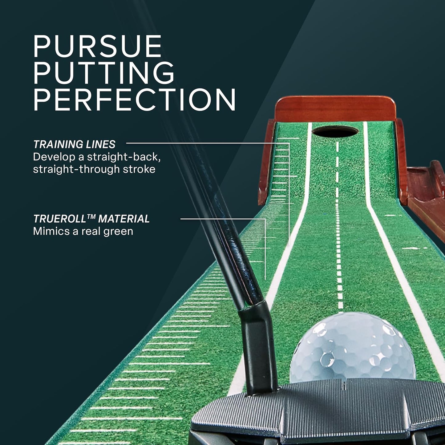 Perfect Practice Golf Putting Mat - Portable Putting Green, Indoor & Outdoor Practice, with Ball Return - Golf Training Aid for Home, Office, Backyard - Golfing Gifts for Men