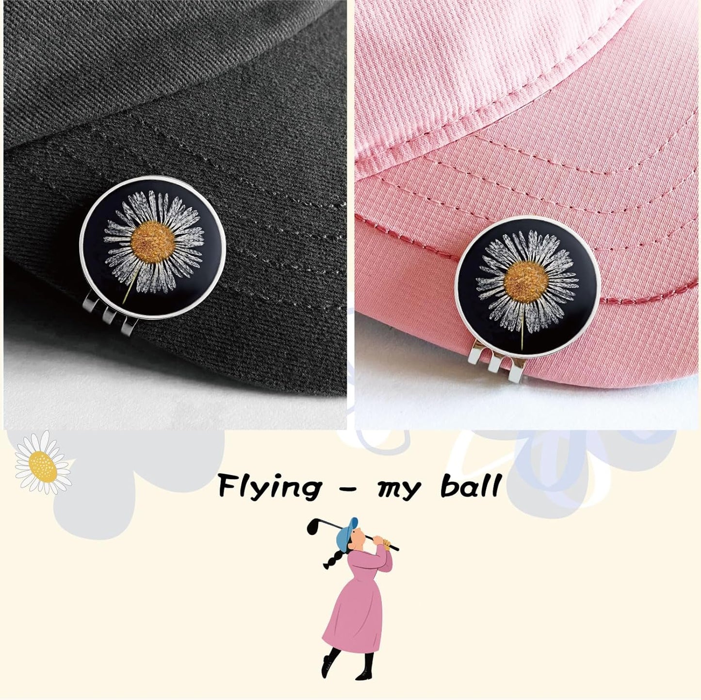 Golf Ball Marker hat Clip with Ball Marker, Handmade Pressed Flower Golf Marker, Golf Gifts, Golf Accessories for Women