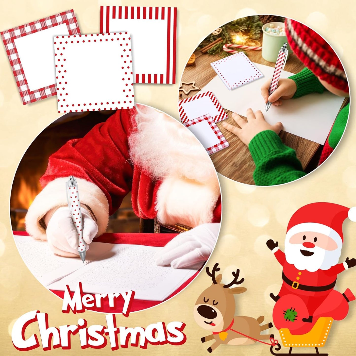 48Pcs Christmas Ballpoint Pen with Sticky Note Red White 24pcs Retractable Writing Pen 24Pcs Notepad Plastic Black Ink Pen for Xmas Winter Classroom Home Office Party Supplies